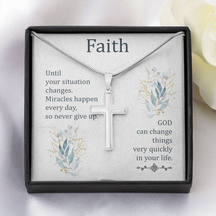 Anniversary Gift For Husband Faith In God Artisan Crafted Cross Necklace