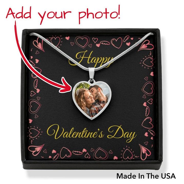 Custom Photo Stainless Heart Pendant Necklace Gift For Women Happy Valentine's Day