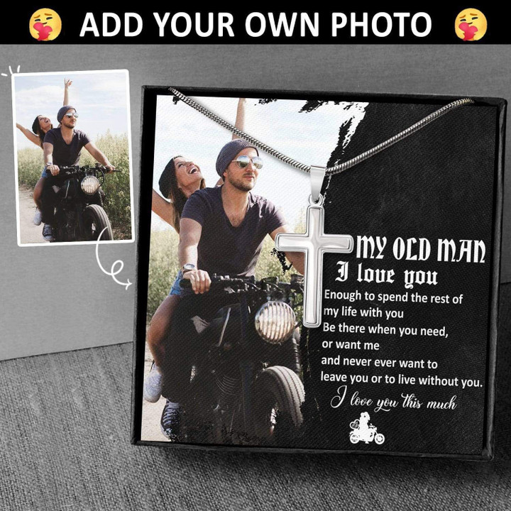 Custom Photo Artisan Crafted Cross Necklace Gift For Biker Man I Love You This Much