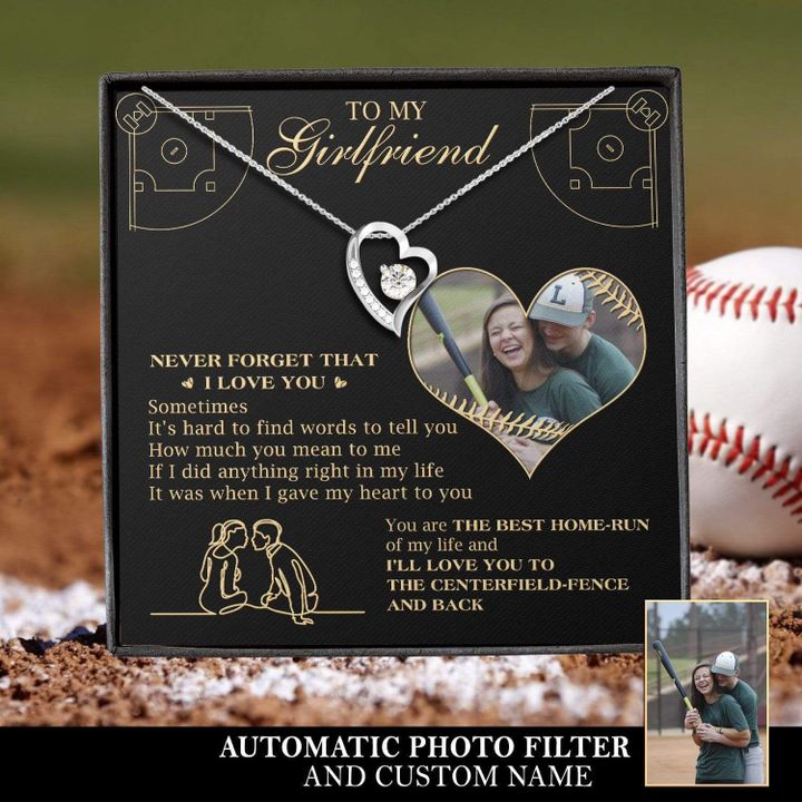 Baseball Forever Love Necklace Gift For Girlfriend Never Forget That I Love You Custom Name And Photo