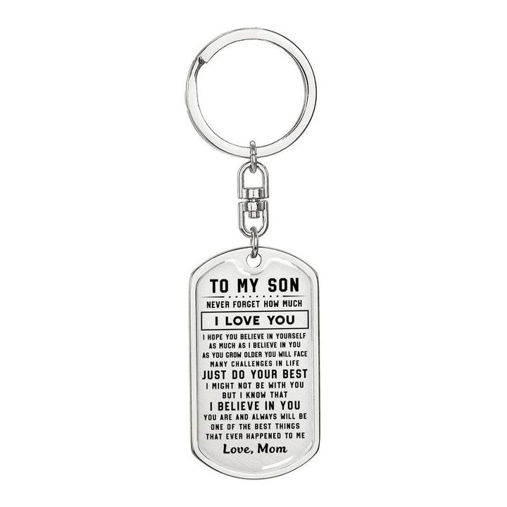 Mom Gift For Son Dog Tag Pendant Keychain Always Love You