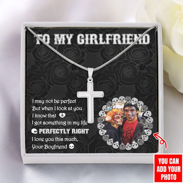 Skull Custom Photo Artisan Crafted Cross Necklace Gift For Girlfriend Love You This Much