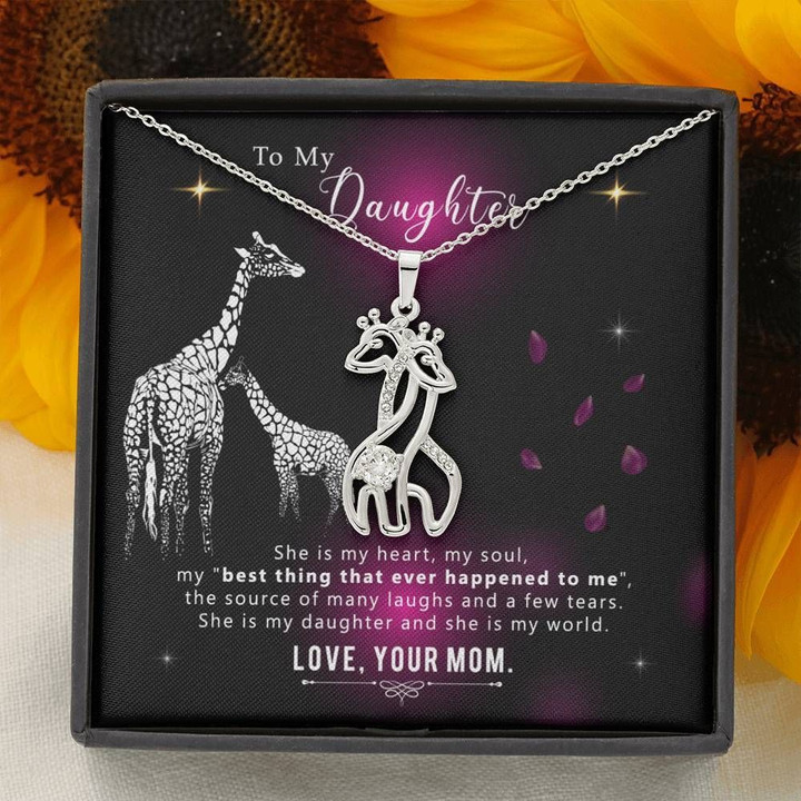 Cool Mom Gift For Daughter Giraffe Couple Necklace She Is My Soul