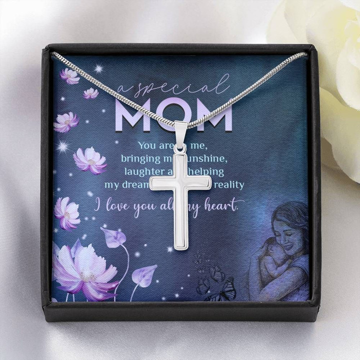 Lotus Gift For Mom Artisan Crafted Cross Necklace I Love You Always