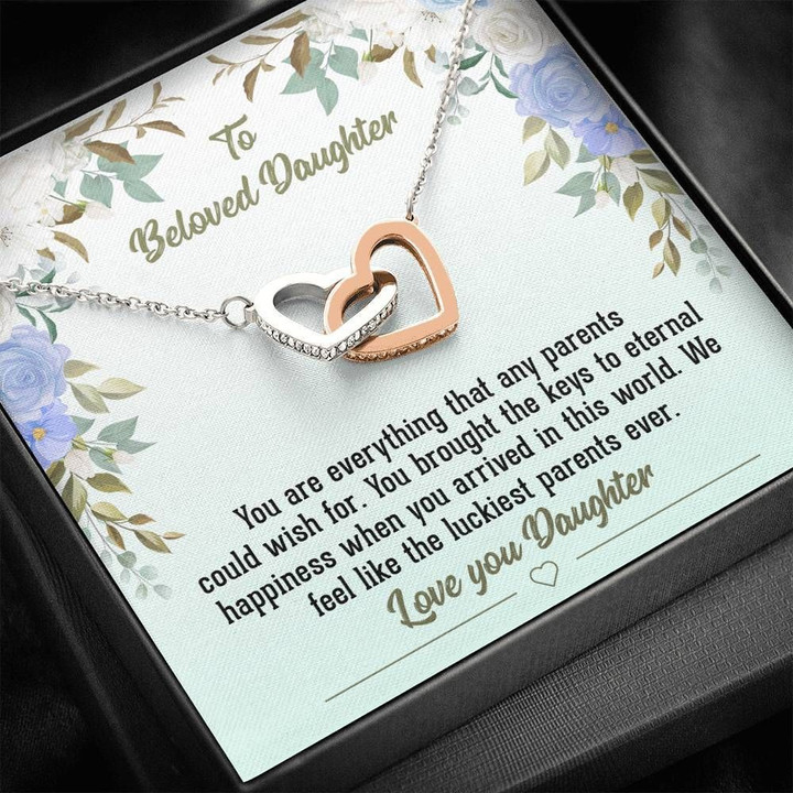 Interlocking Hearts Necklace Mom Gift For Daughter We Feel Like The Luckiest Parents