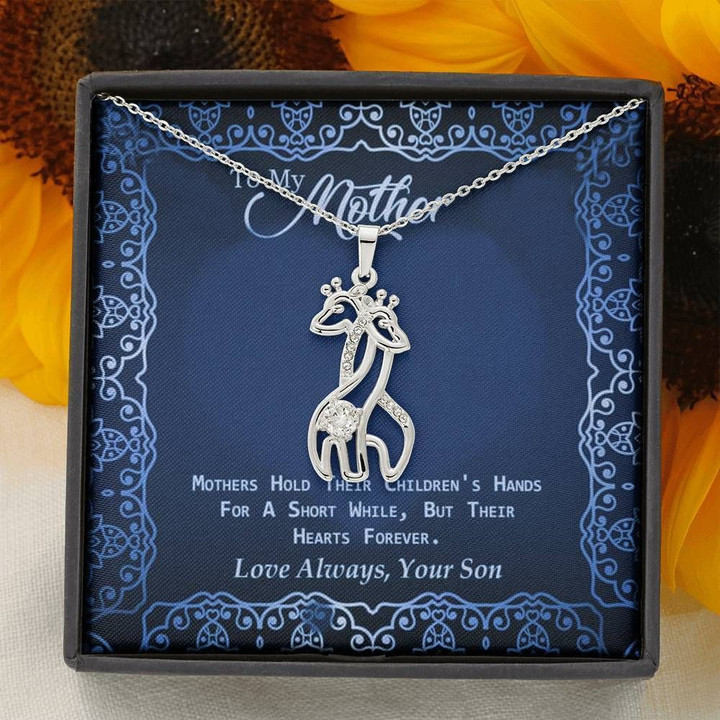 Son Gift For Mom Mama Giraffe Couple Necklace Mothers Hold Their Children's Heart Forever