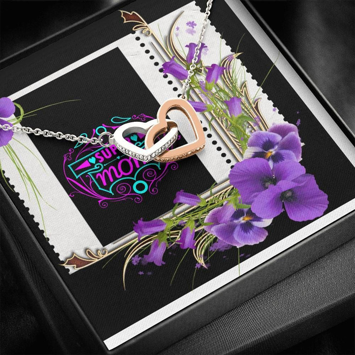 Spring Flower Gift For Mom Interlocking Hearts Necklace Super Mom