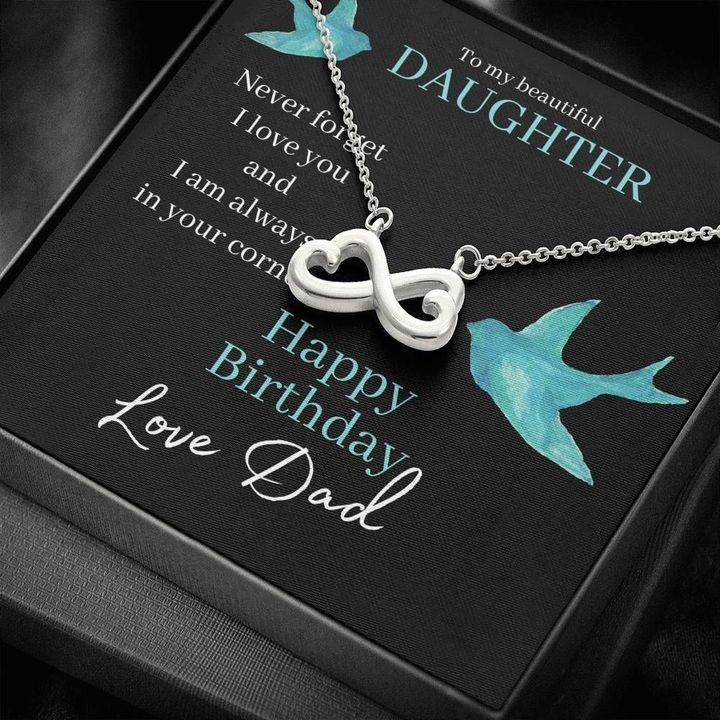 Blue Bird Infinity Heart Necklace Dad Gift For Daughter Happy Birthday