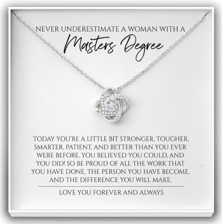 Never Underestimate A Woman With A Master Degree Graduation Gift For Master Love Knot Necklace