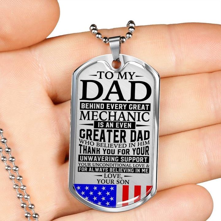 Usa Flag Son Gift For Dad Dog Tag Necklace Behind Every Great Mechanic Is Dad
