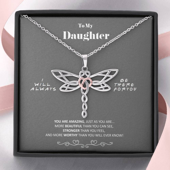 Dim Gray Background Mom Gift For Daughter Dragonfly Dreams Necklace I Will Always Be There For You
