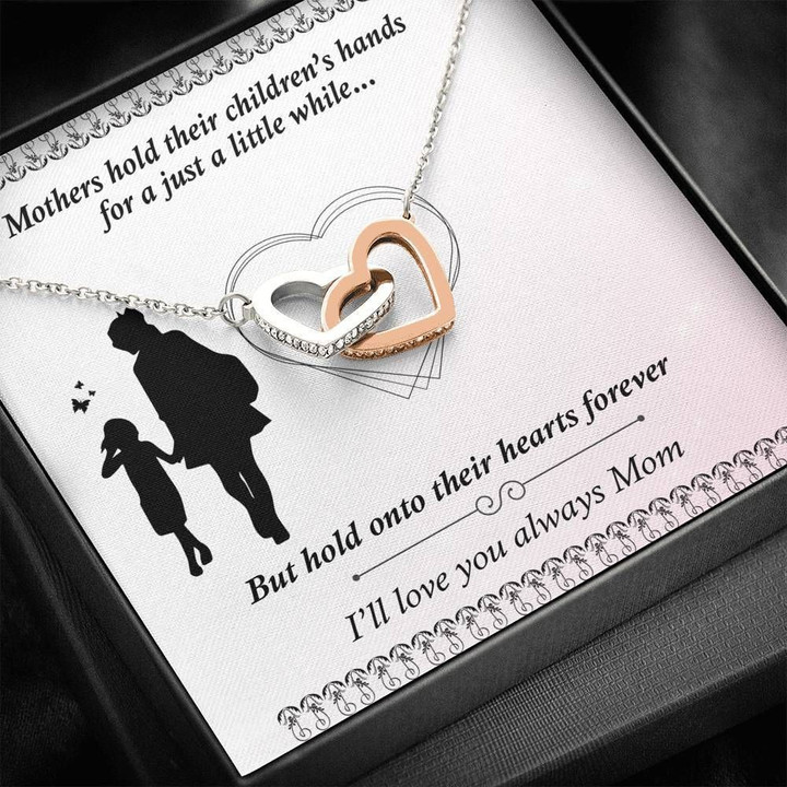 Interlocking Hearts Necklace Mom Gift For Daughter Holding Onto Their Hearts Forever