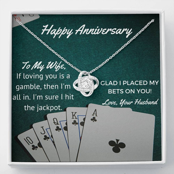 Gift For Wife Happy Anniversary Hit The Jackpot Love Knot Necklace