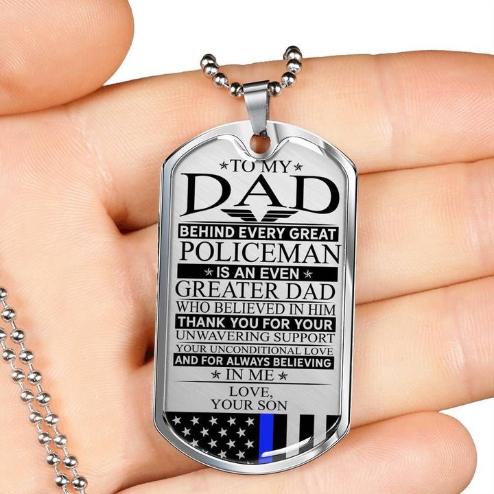 Dog Tag Necklace Gift For Dad Behind Every Great Policeman Is An Greater Dad