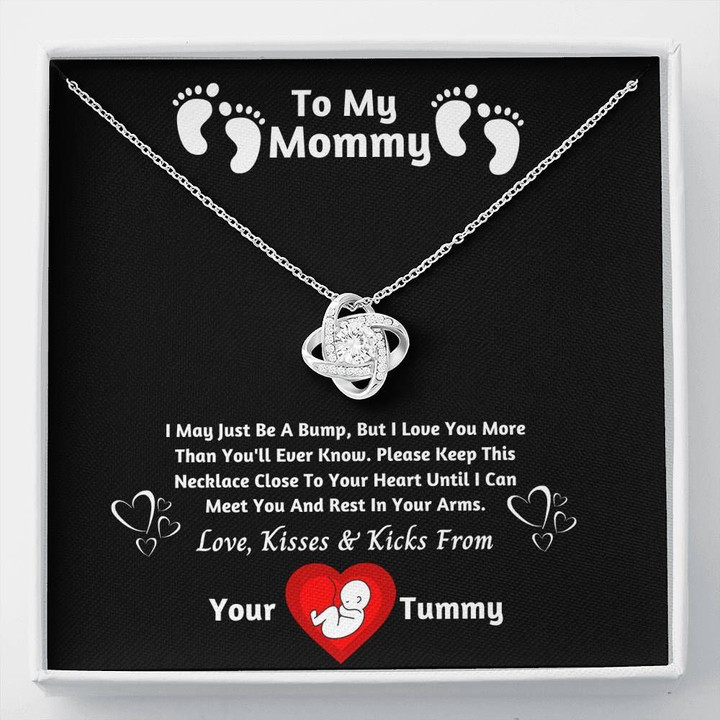 Black Background Gift For Mom Love Knot Necklace I Can't Wait To Meet You