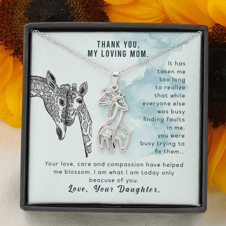 Daughter Gift For Mom Mama Giraffe Couple Necklace Thank You