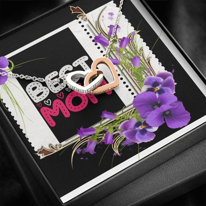 Purple Flower Interlocking Hearts Necklace Gift For Mom Mama Best Mom