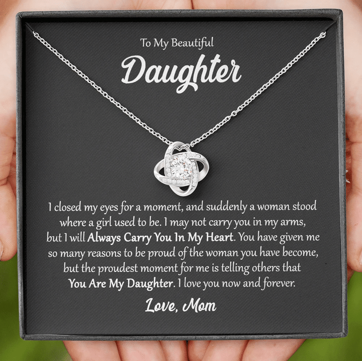 I Love You Now And Forever Gift For Daughter Love Knot Necklace