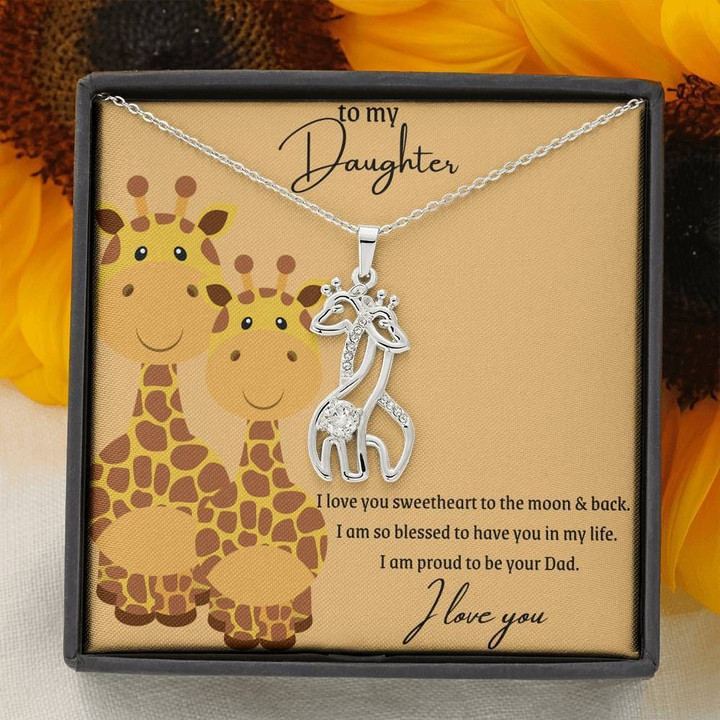 Cartoon Animal Papa Gift For Daughter Giraffe Couple Necklace I'm Proud To Be Your Dad