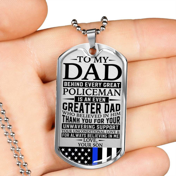 Dog Tag Necklace Gift For Police Officer's Dad Thanks For Always Believing In Me