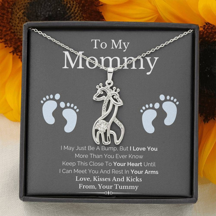 Footprints Gift For Mom Mama Giraffe Couple Necklace I Love You