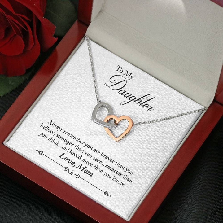 Mom Gift For Daughter Interlocking Hearts Necklace You're Loved More Than You Know