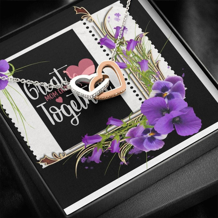 Interlocking Hearts Necklace Gift For Great Mom Purple Flower Frame Design