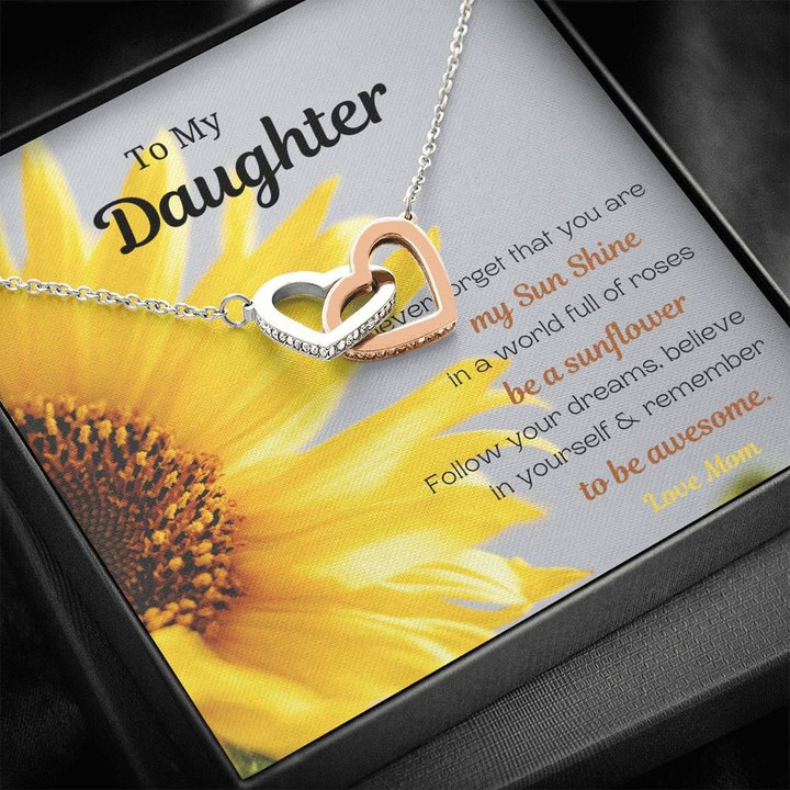 Sunflower Mom Gift For Daughter Interlocking Hearts Necklace Believe In Yourself