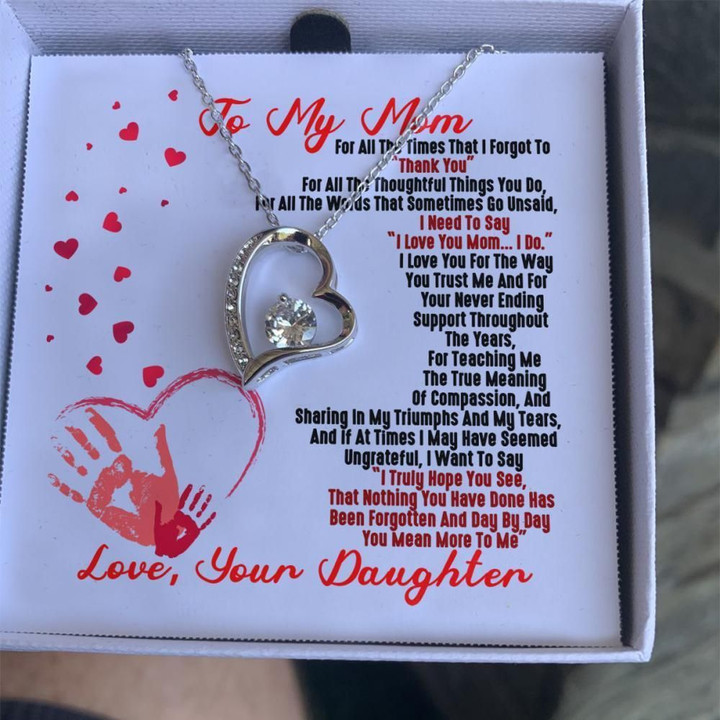 Hand Prints Thank You Daughter Gift For Mom Forever Love Necklace