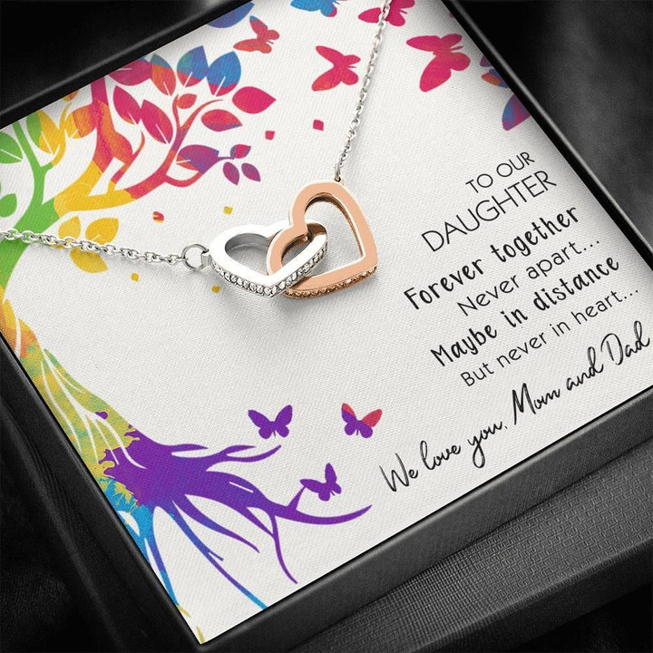 Colorful Tree Mom Gift For Daughter Interlocking Hearts Necklace Forever Together Never Apart