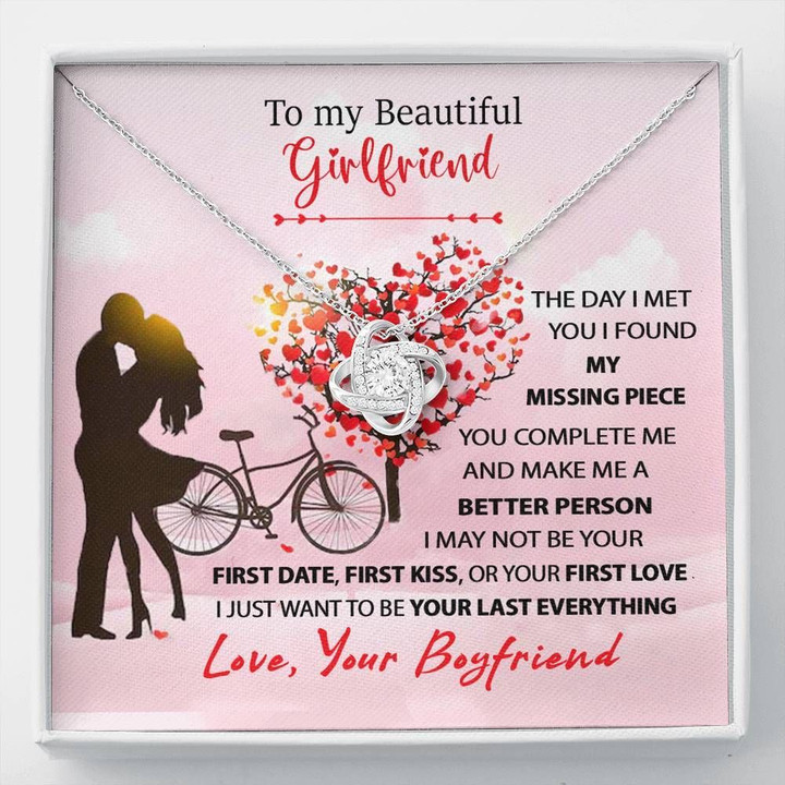 Gift For Girlfriend I Found My Missing Piece Pink Theme Love Knot Necklace