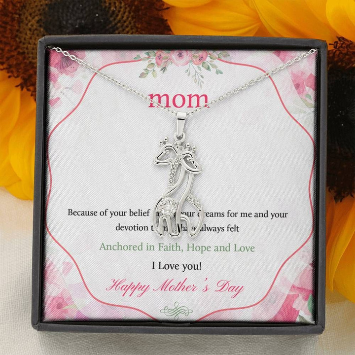Giraffe Couple Necklace Gift For Mom I Love You Happy Mother's Day