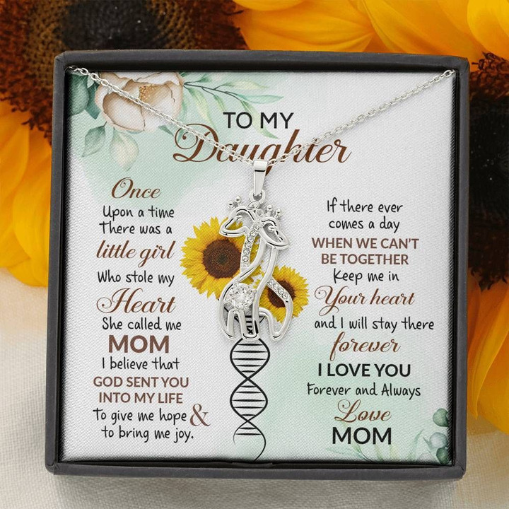 Sunflower Dna Mom Gift For Daughter Giraffe Couple Necklace Love You Forever