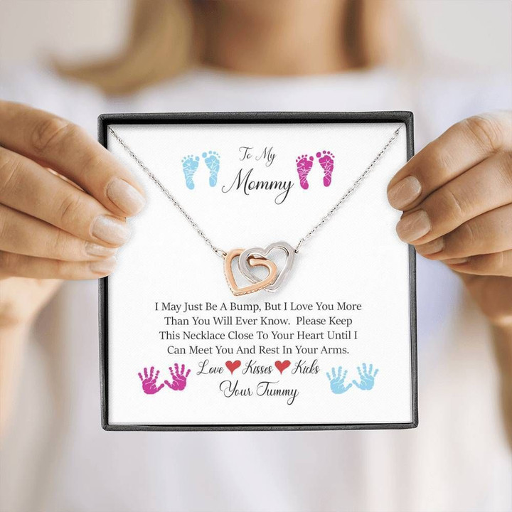 Lovely Handprints Love You Gift For Mom Mama To Be Interlocking Hearts Necklace