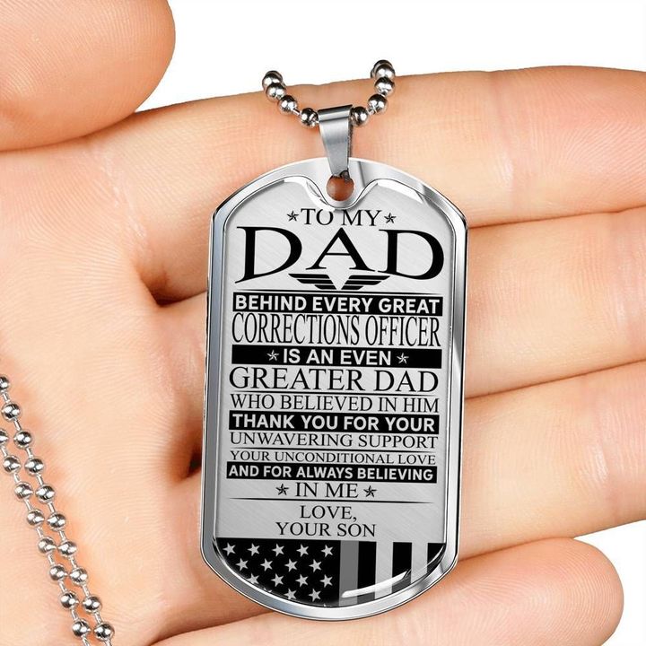 Dog Tag Necklace Gift For Correction Officer's Dad Thanks For Your Unwavering Support