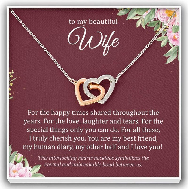 For The Love Laughter And Tears Interlocking Hearts Necklace Gift For Wife