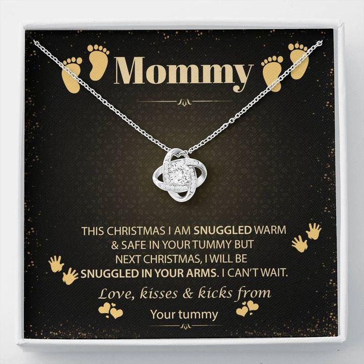 Gift For Mom This Christmas I Am Snuggled In Your Tummy Love Knot Necklace