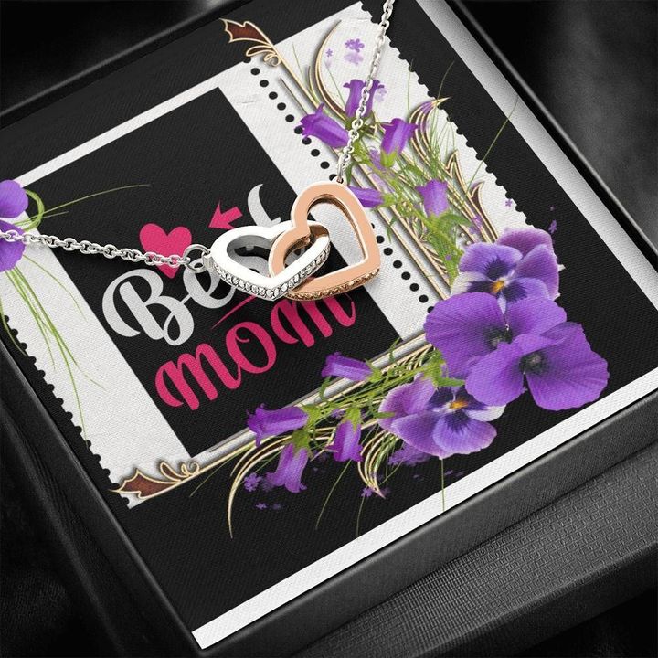 Purple Flower Gift For Mom Interlocking Hearts Necklace Best Mom