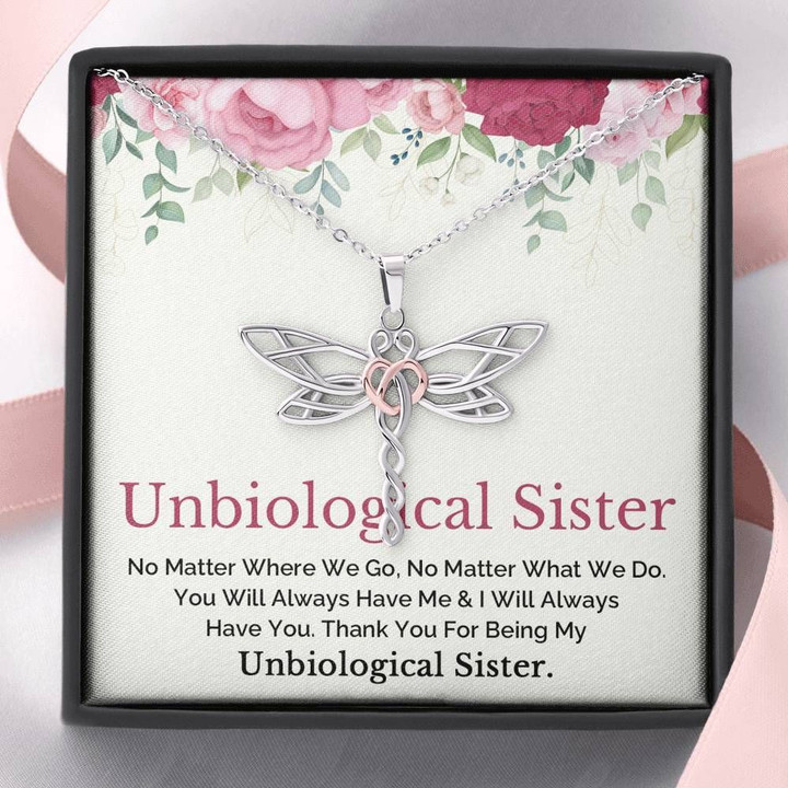 Gift For Unbiological Sister Dragonfly Dreams Necklace I Will Always Have Yo