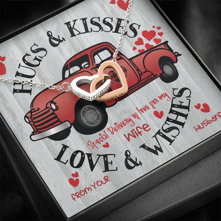 Interlocking Hearts Necklace Gift For Wife Hugs And Kisses Red Truck