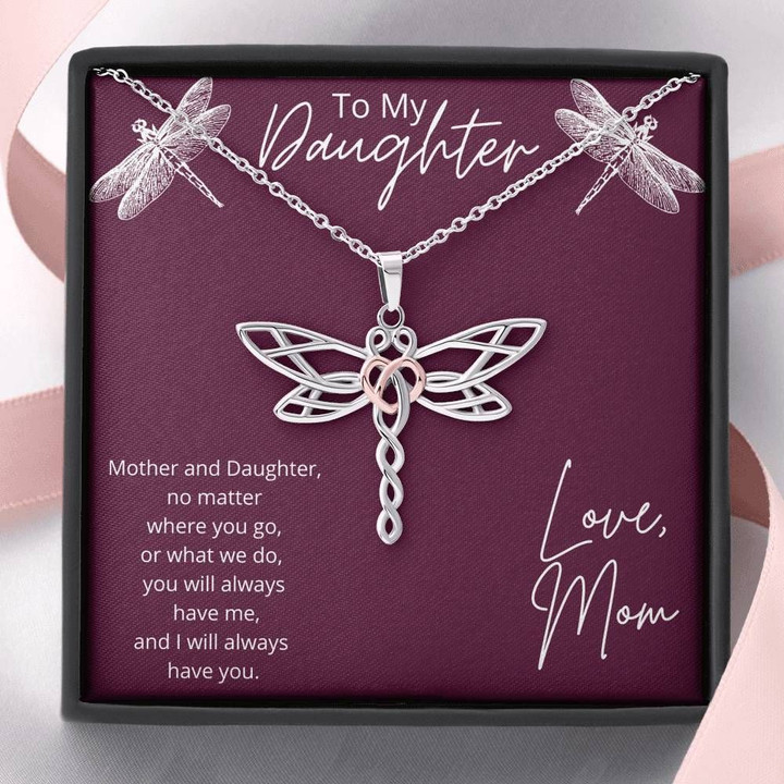 Dark Magenta Mom Gift For Daughter Dragonfly Dreams Necklace You'll Always Have You