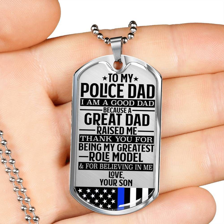 Gift For Police Dad Dog Tag Necklace My Greatest Role Model
