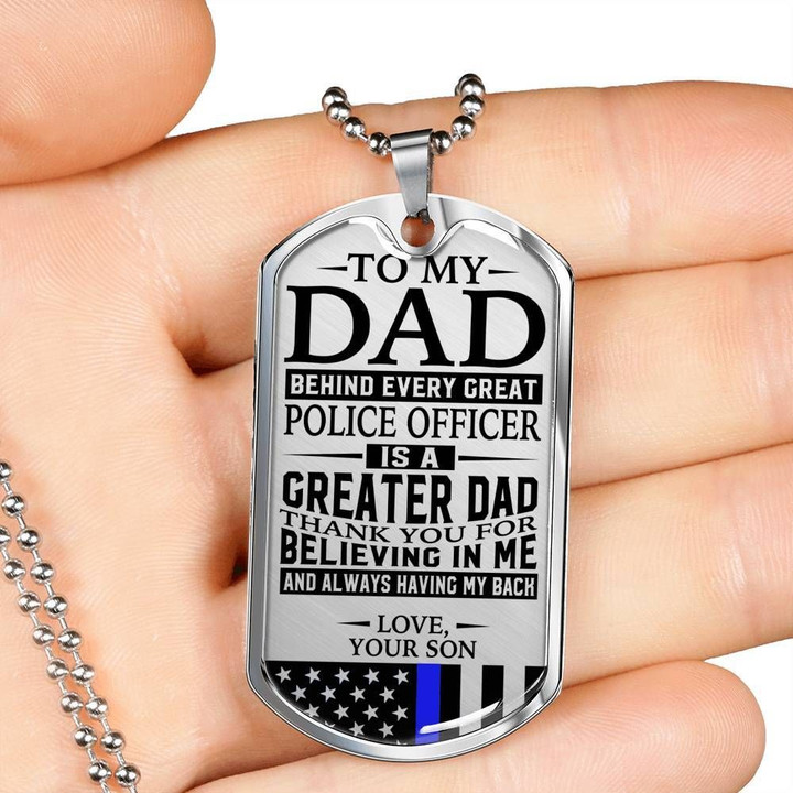 Dog Tag Necklace Son Gift For Police Officer's Dad Thank You For Having My Back