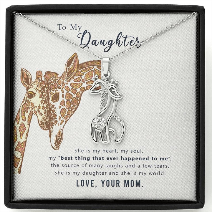 Wild Animal Mom Gift For Daughter Giraffe Couple Necklace She Is My Heart