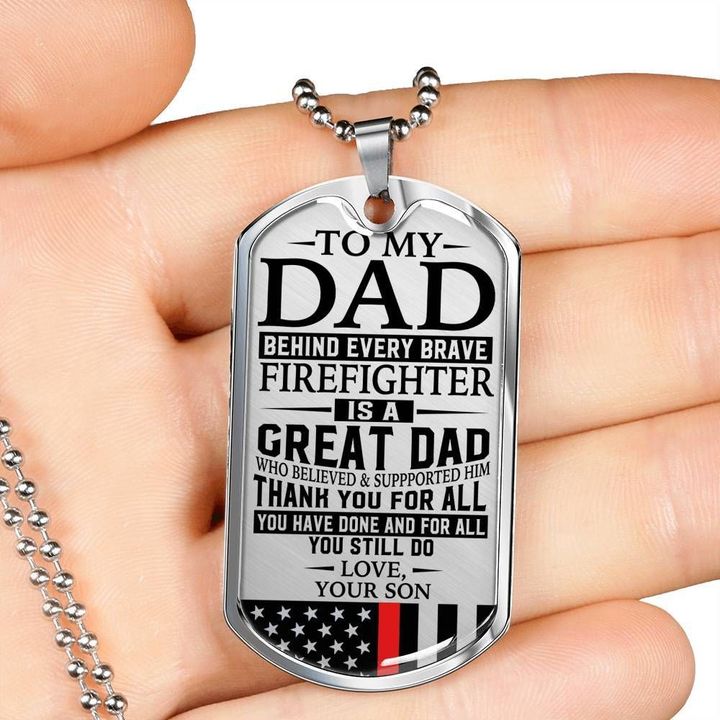Red Line Dog Tag Necklace Firefighter Son Gift For Dad Thank You