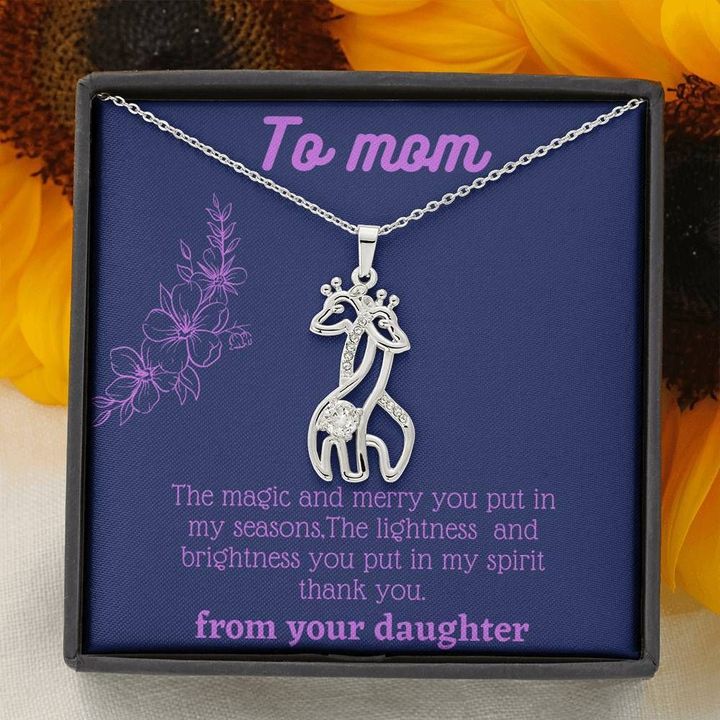 Daughter Gift For Mom Giraffe Couple Necklace Thank You Purple Text