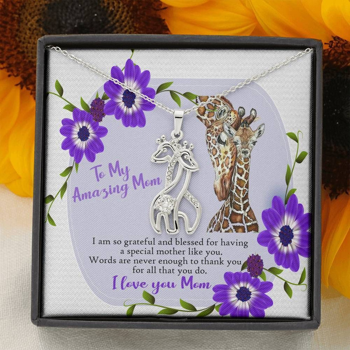 Flower Gift For Mum Giraffe Couple Necklace I Love You