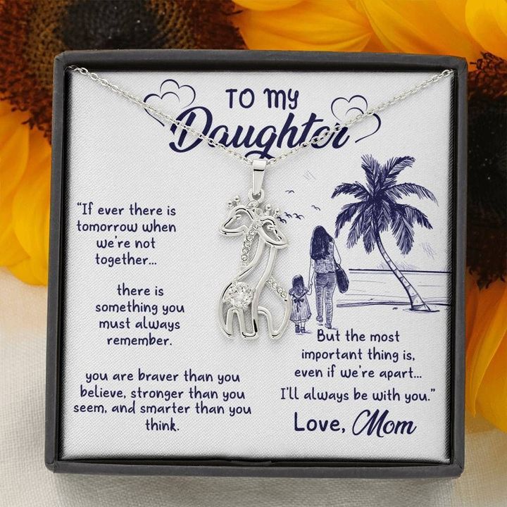 Beach Giraffe Couple Necklace Mom Gift For Daughter I'll Always Be With You