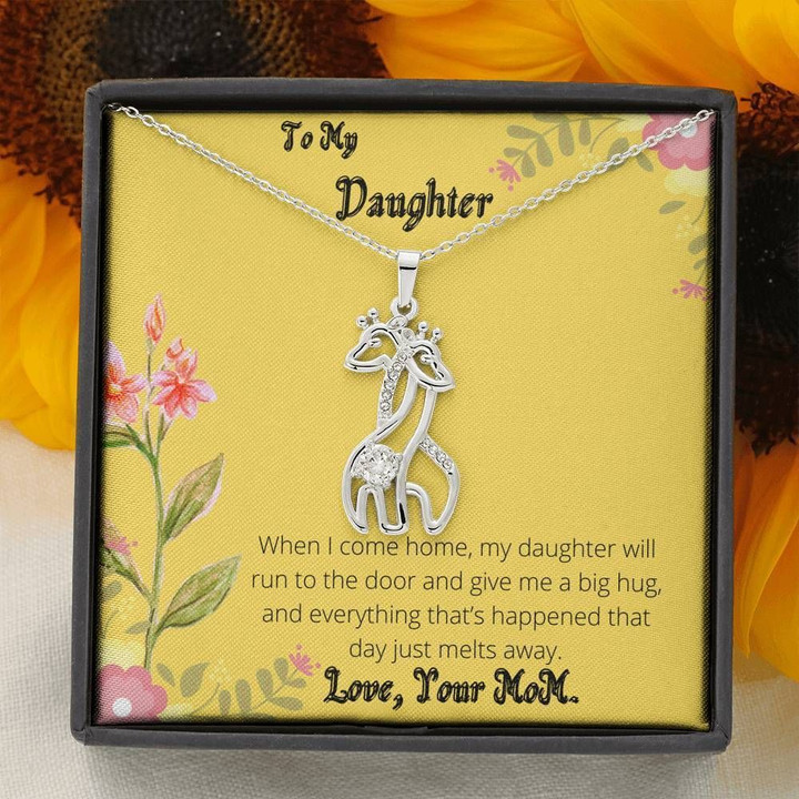 Mom Gift For Daughter Giraffe Couple Necklace My Daughter Will Always Give Me A Big Hug