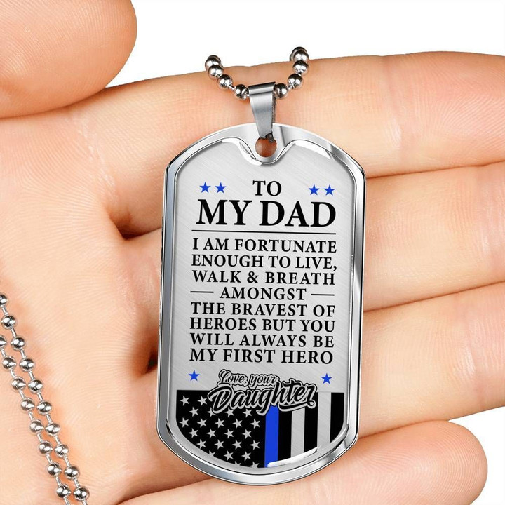 Dog Tag Necklace Daughter Gift For Police Officer's Dad Thank You